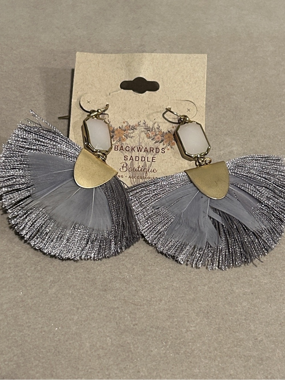 Gray Fan Tassel Drop Earrings